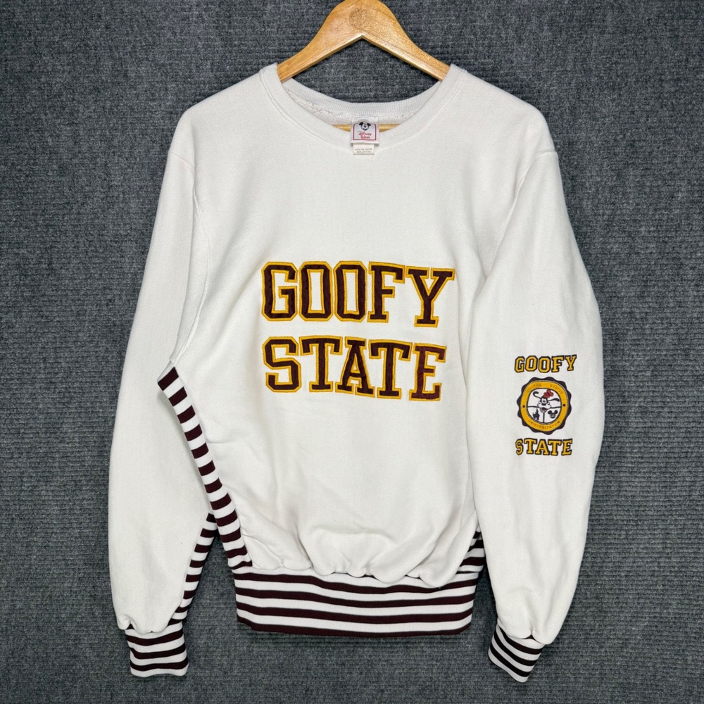 Disney Wear Goofy State Sweatshirt Mens Large White Striped Trim Vintage